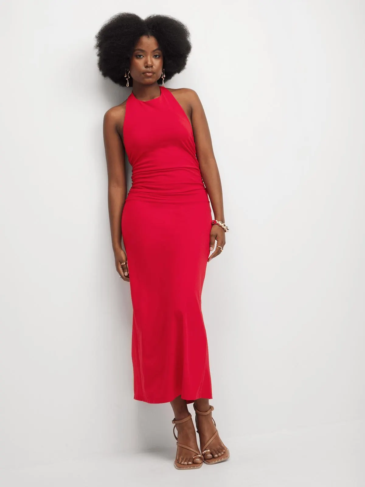 The FIX Women's Red Halter Neck Maxi Dress