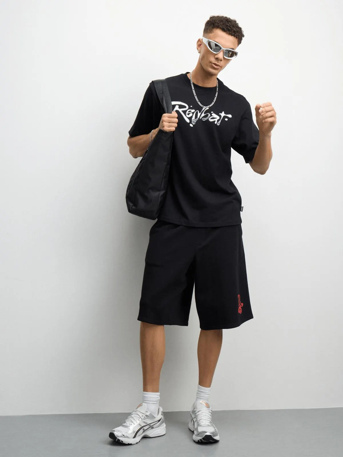 Redbat Men's Metallic Print Black T-Shirt