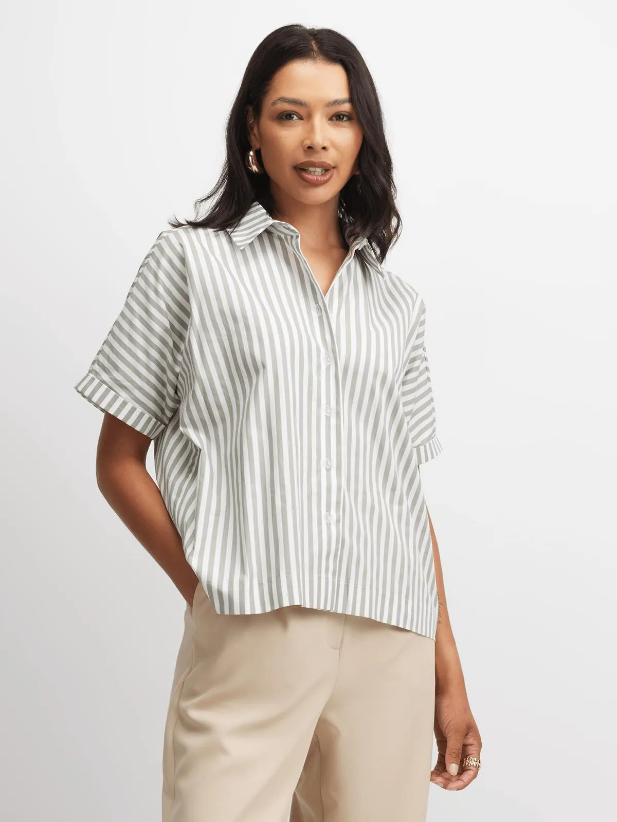 Jet Women's White/Sage Striped Shirt