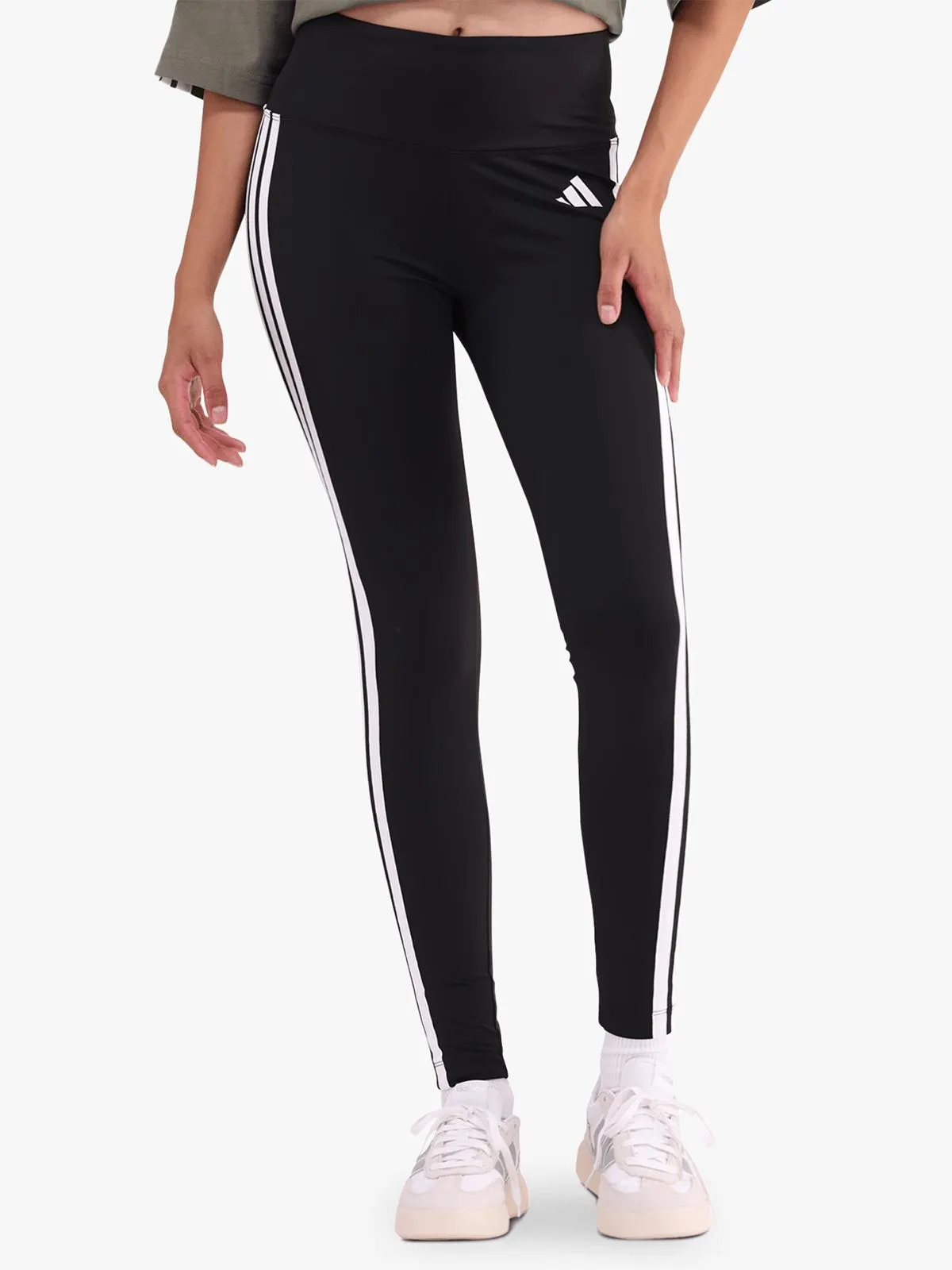 adidas Womens Optime Essential 3-Stripes 7/8 Black/White Leggings