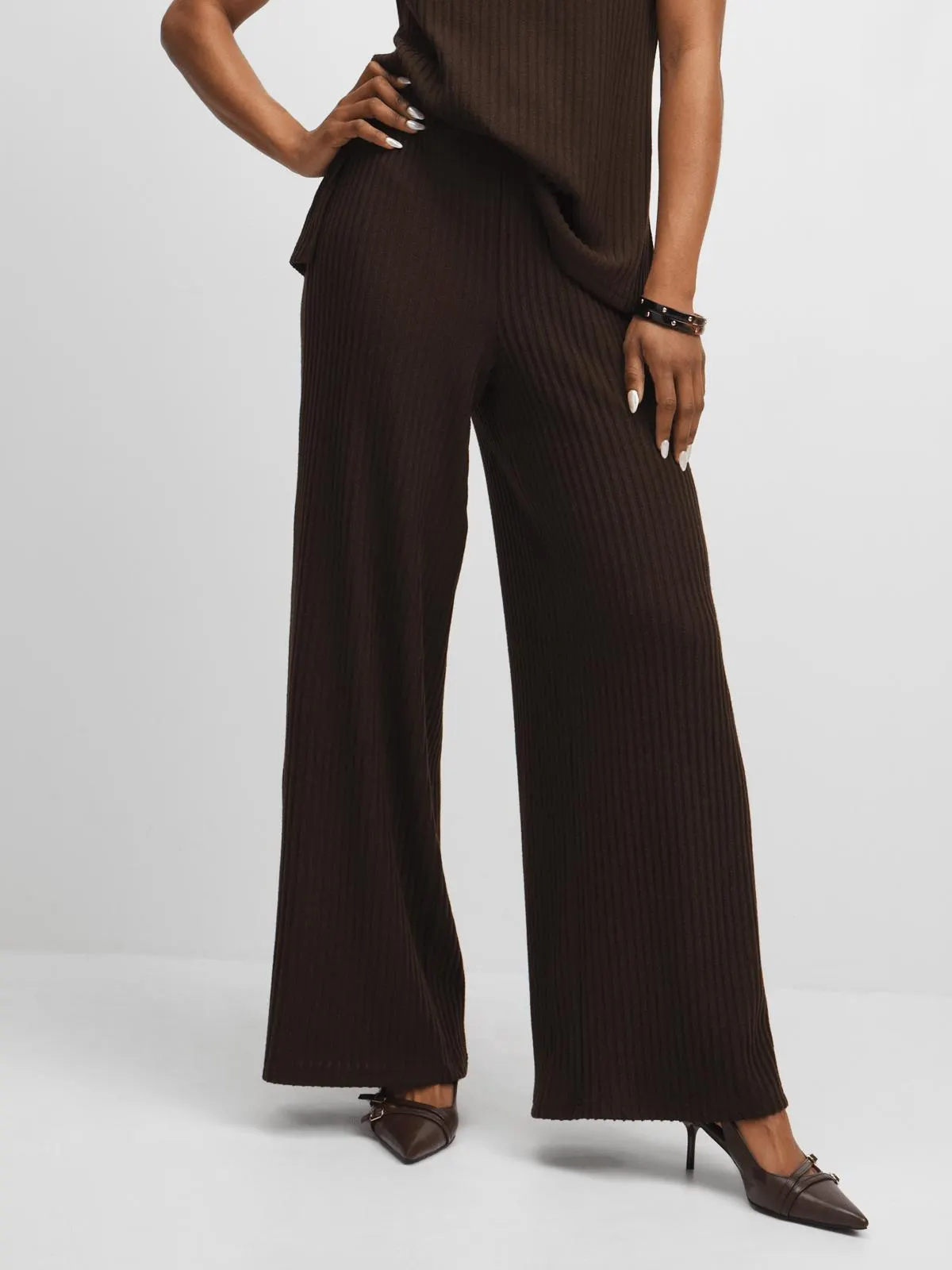 Jet Women's Chocolate Ribbed Wide Leg Pants