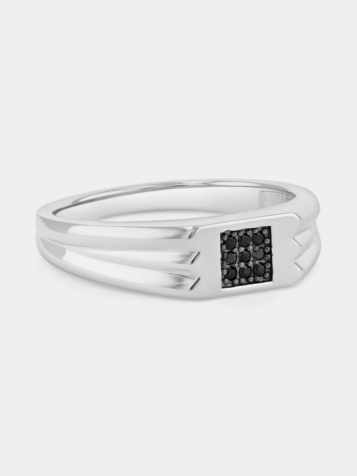 Sterling Silver Black Diamond Square Pavé Ring