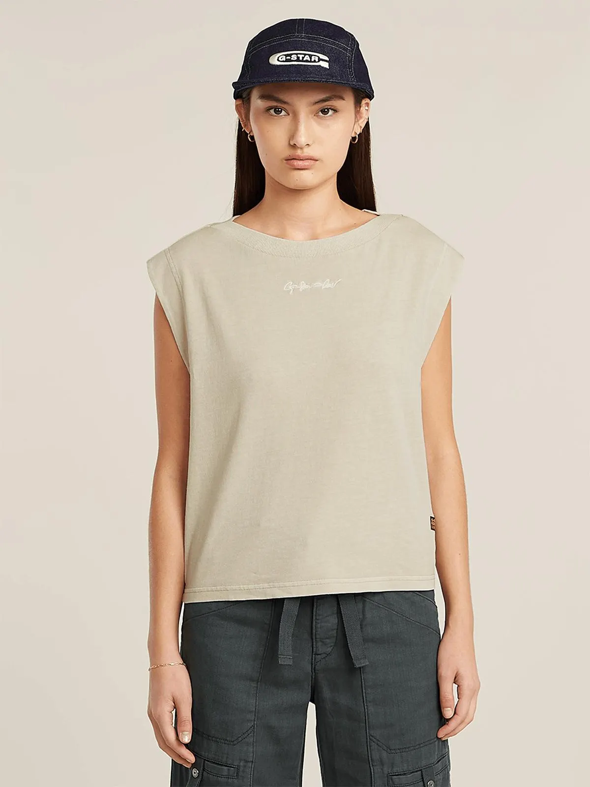 G-Star Women's Mini G-Script Logo Overdyed Beige T-Shirt