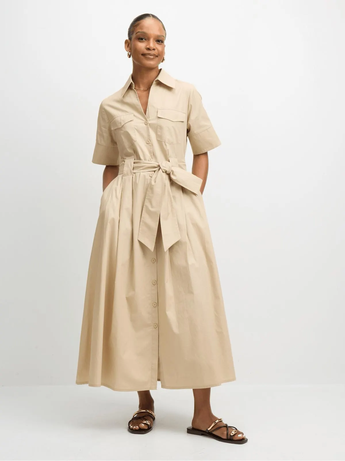 Jet Women's Stone Cargo Pocket Poplin Maxi Dress