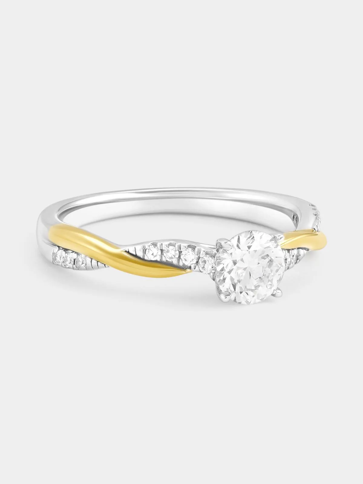 Yellow Gold & Sterling Silver 0.60ct Lab Grown Diamond Round Solitaire Twist Ring
