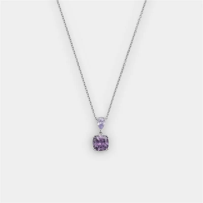 Sterling Silver Amethyst Cubic Zirconia Cushion Pear Pendant