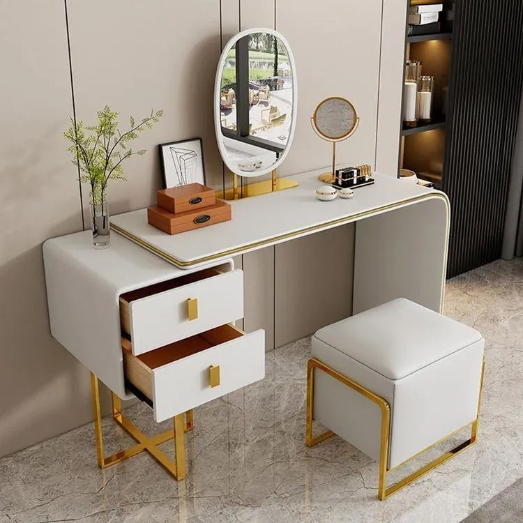 KC FURN-Dueville Beige Makeup Vanity with Stool