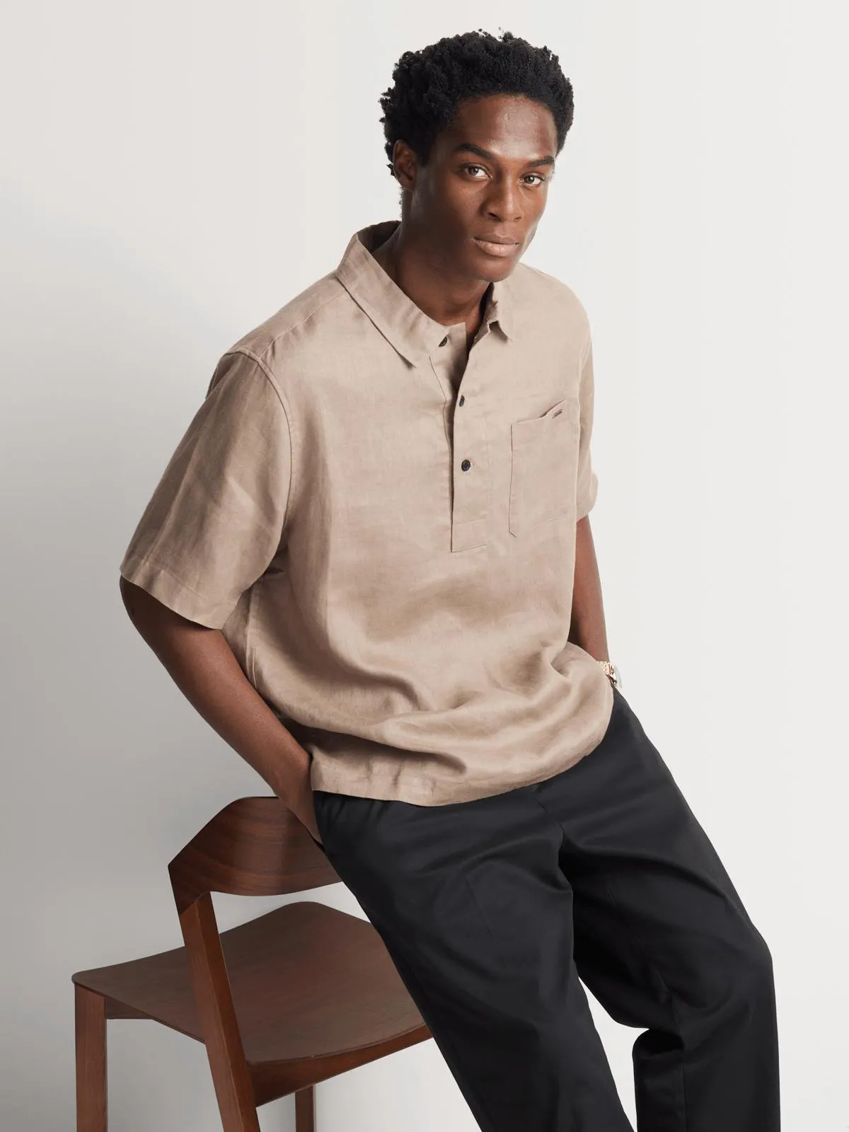 Fabiani Men's Natural Half Placket Linen Shirt