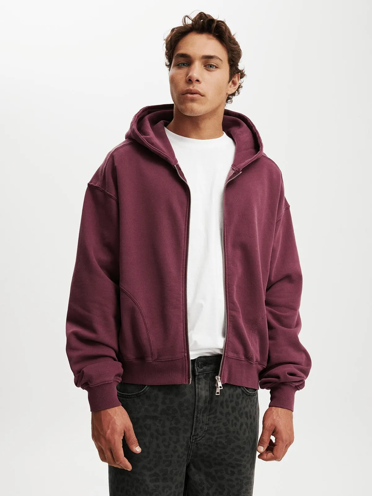Men's Cotton On Purple Cropped Zip Up Hoodie