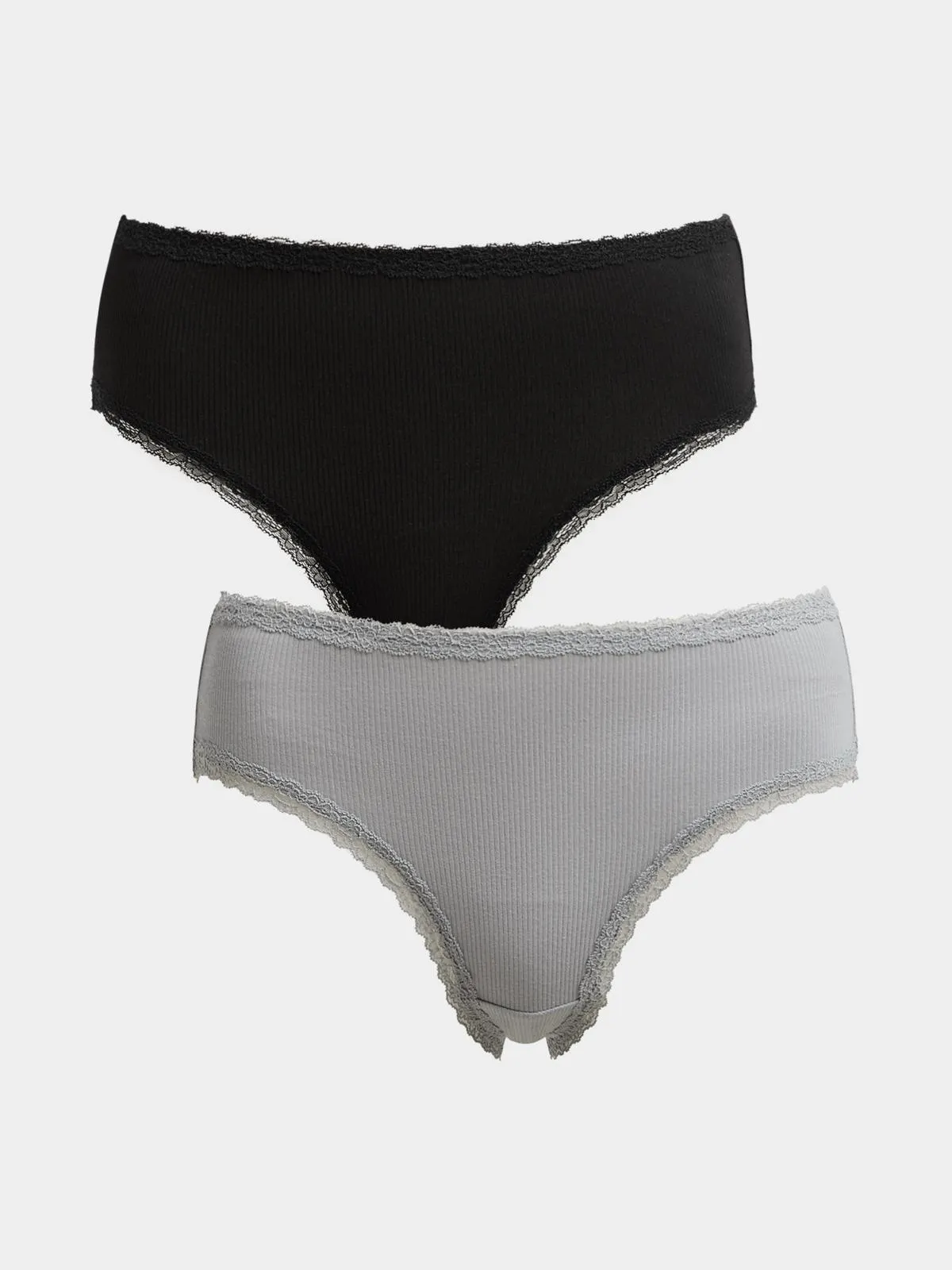Exact Women's Black & Grey 2-Pack Rib Lace Bikini Panties