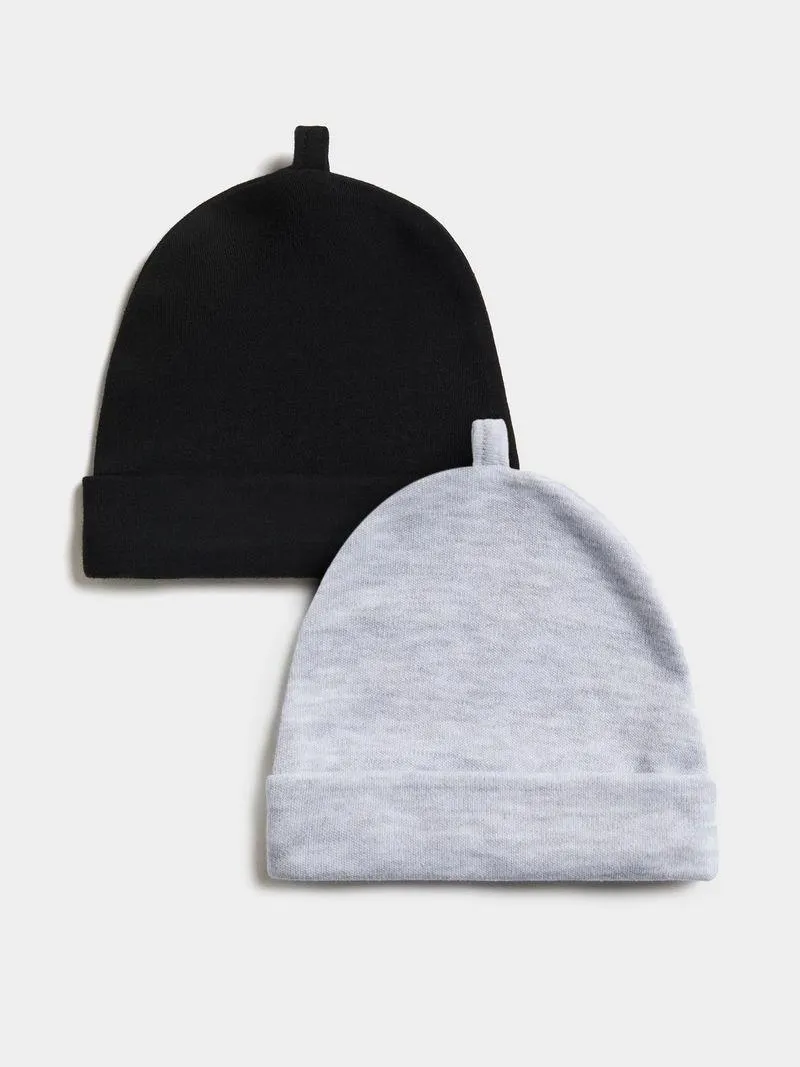 Jet Unisex Infant 2 Pack Grey Black Core Beanies
