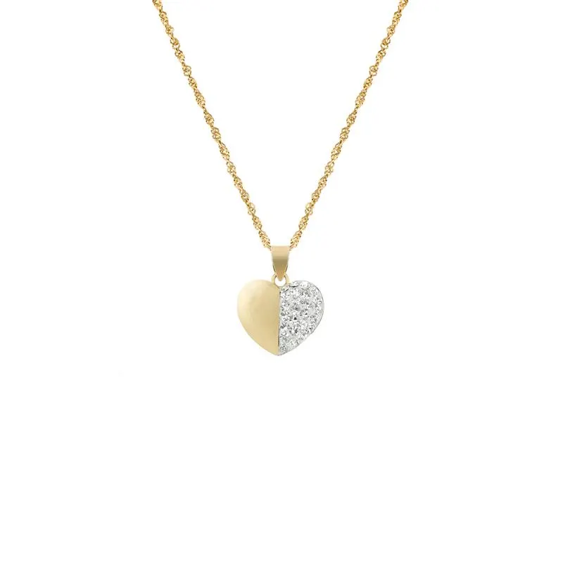 9ct Yellow Gold & Sterling Silver Crystal Heart Necklace