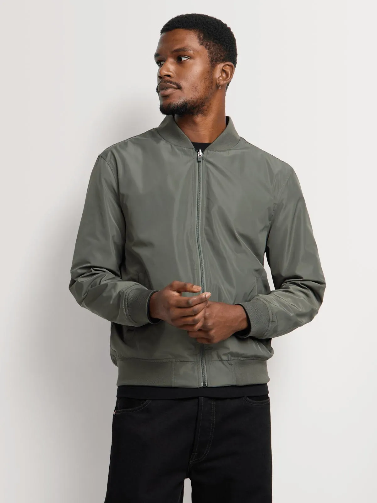 Markham Men's Smart Slim Fit Reversible Black & Fatigue Bomber Jacket