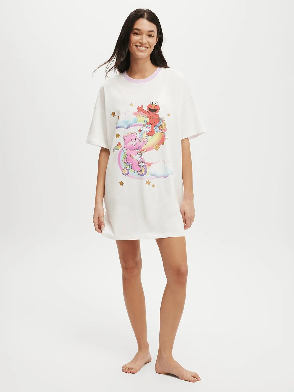 Women's Cotton On Purple 90s Elmo and Cheer Bear Nightie