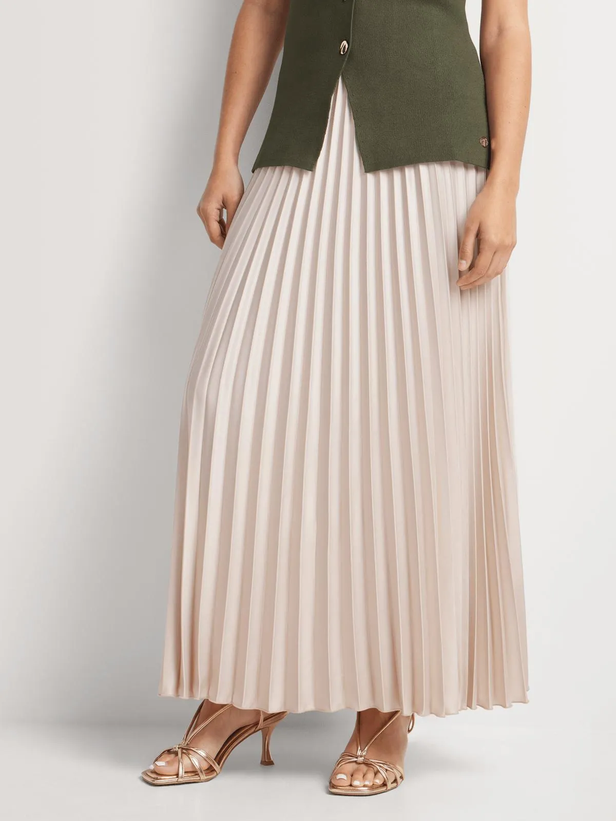 Pleated Satin Maxi Skirt