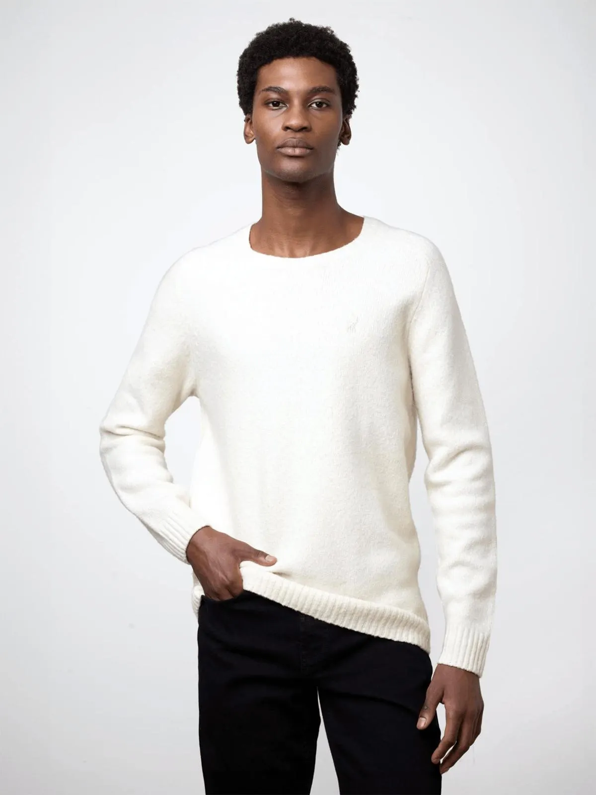 Men's Polo Ls Boucle Crew Neck Knitwear