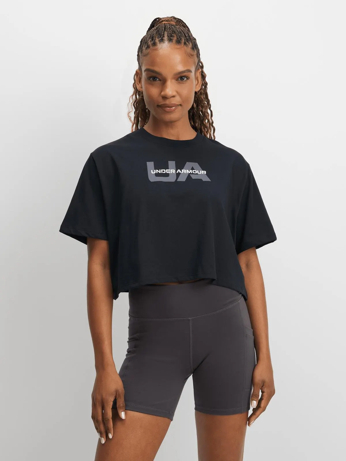 Under Armour Womens Boxy Branded Black Crop Top