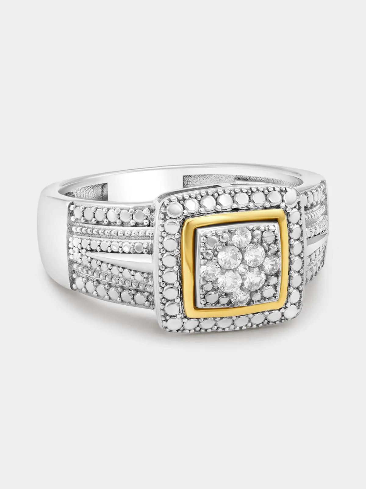 Yellow Gold & Sterling Silver White Sapphire Cushion Halo Ring