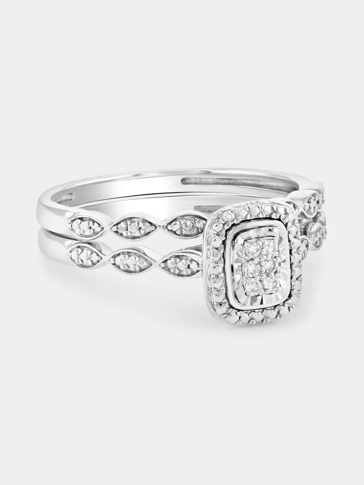 Sterling Silver Lab Grown Diamond Rectangle Halo Twinset Ring