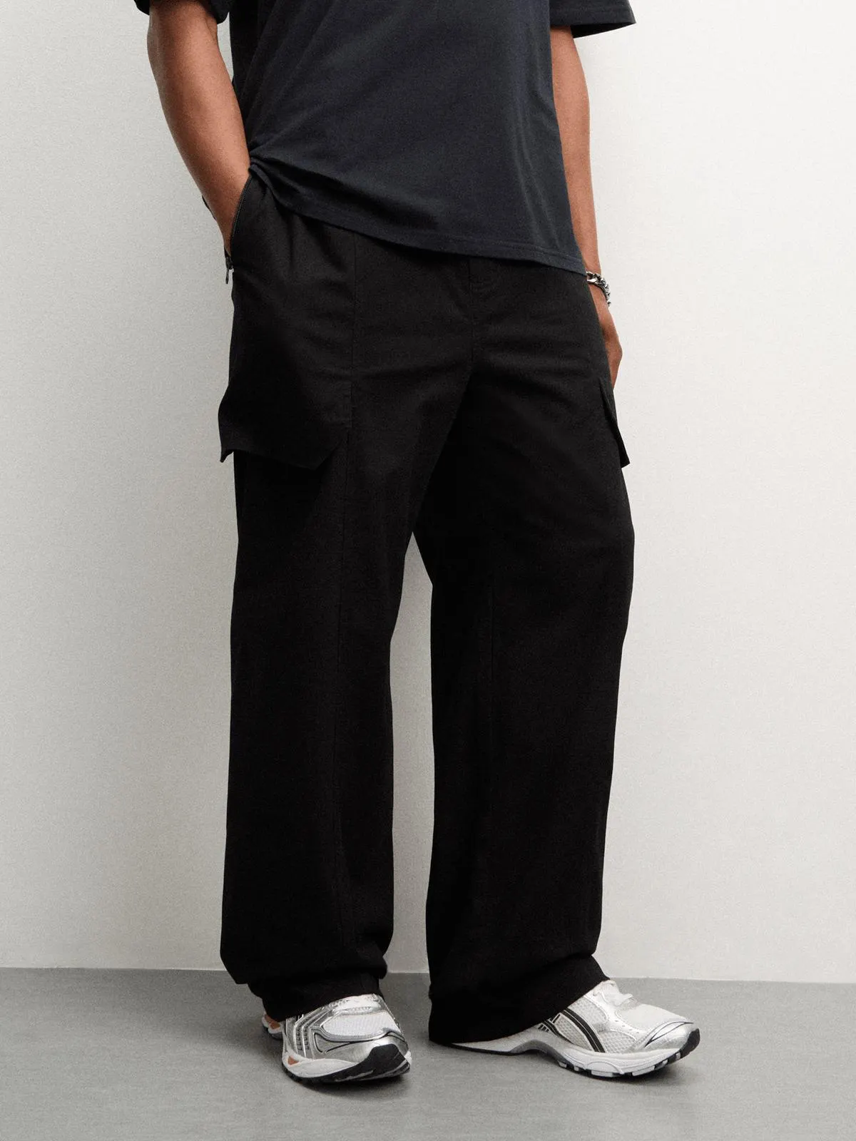 The FIX Men's Black Twill Wide Leg Pants