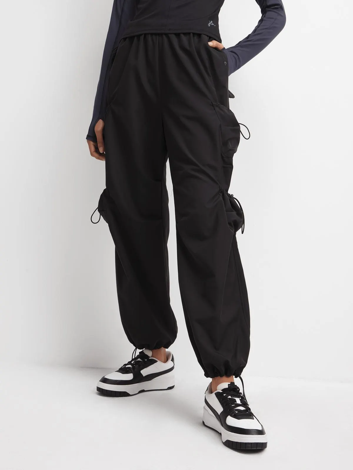Women's JLN Black Parachute Cargo Pants