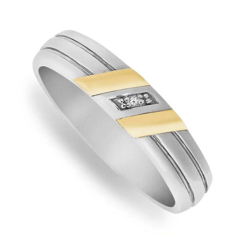 Yellow Gold & Sterling Silver Diamond Zack Wedding Ring