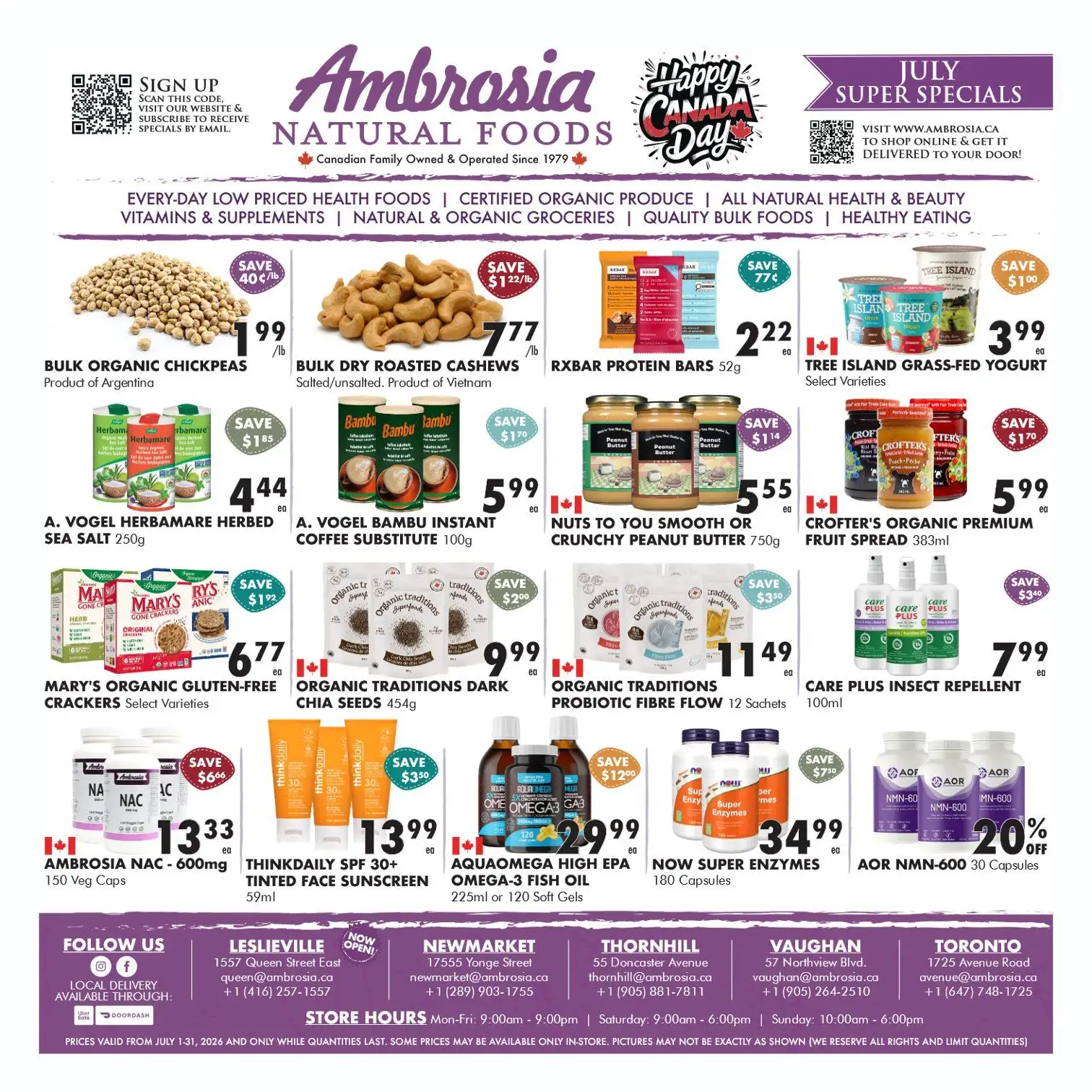 Ambrosia Natural Foods Sales from July 1 to July 31 2026 - flyer page