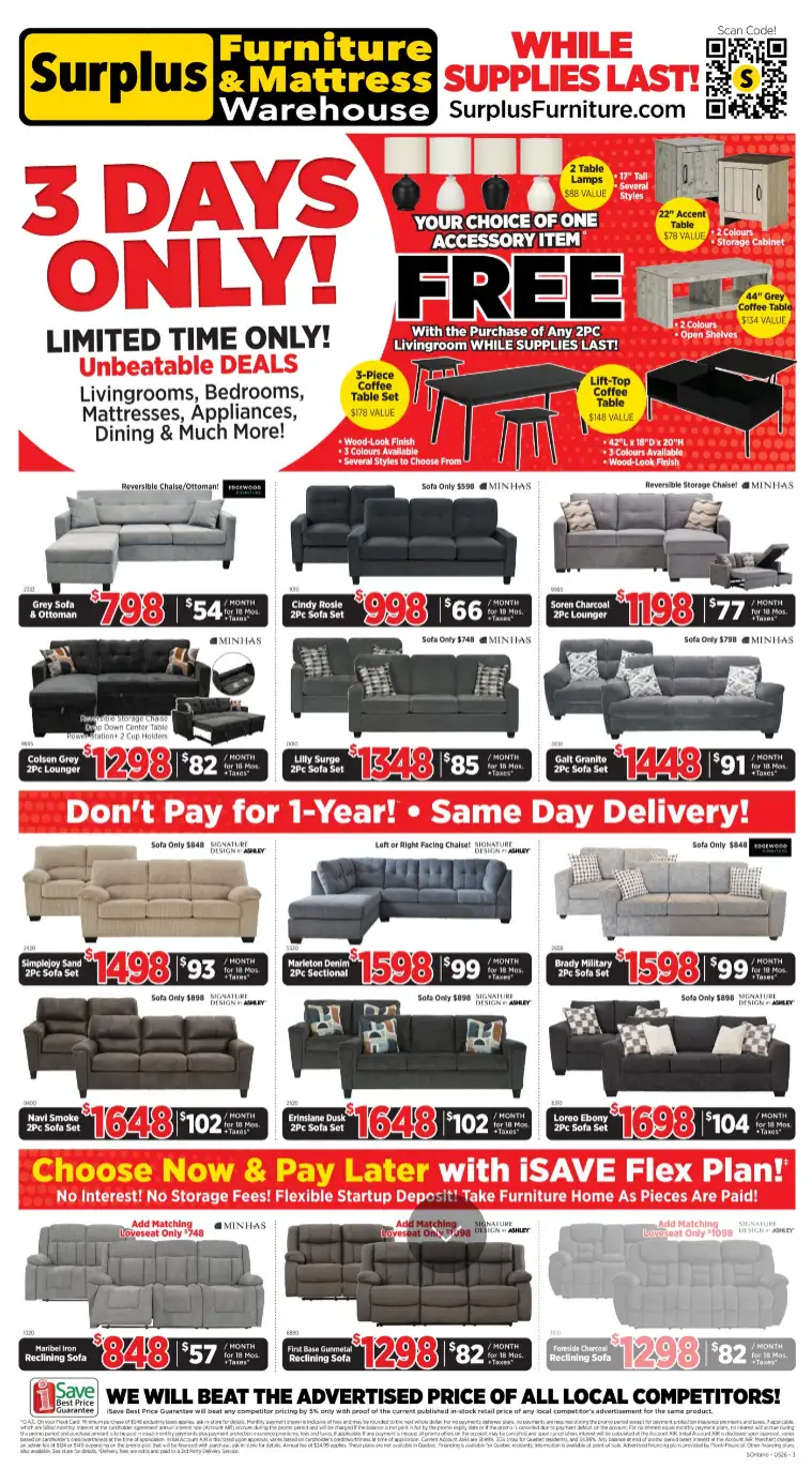 Surplus Furniture and Mattress Warehouse Sales from May 18 to May 24 2026 - flyer page