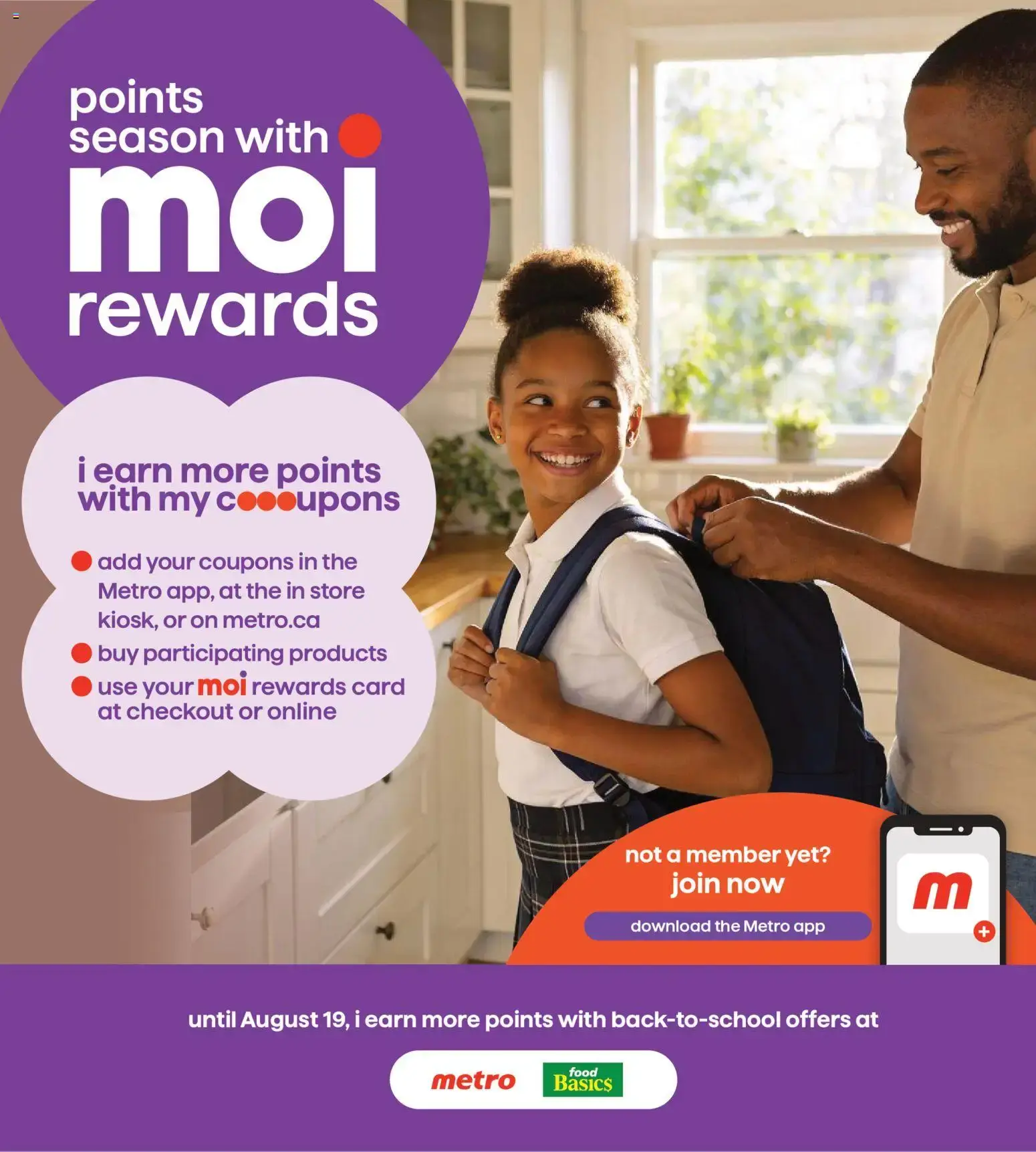 Metro Food Basics: Puntos Moi Rewards y Ofertas de Regreso a Clases from August 6 to August 19 2026 - flyer page 1