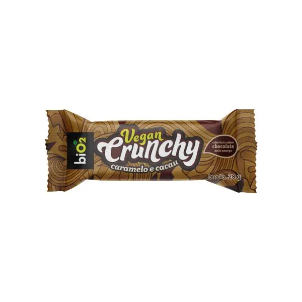 Barra de Cereal BIO2 Vegan Crunchy Caramelo e Cacau Cobertura Chocolate Meio Amargo Pacote 28g