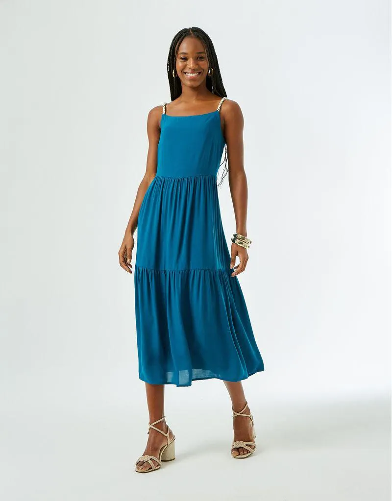 Vestido Marias Alça Cordas - Azul