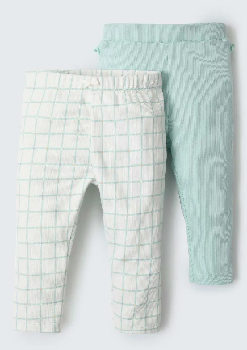 Kit Com 2 Legging Bebê Menina Em Ribana - Multicolorido