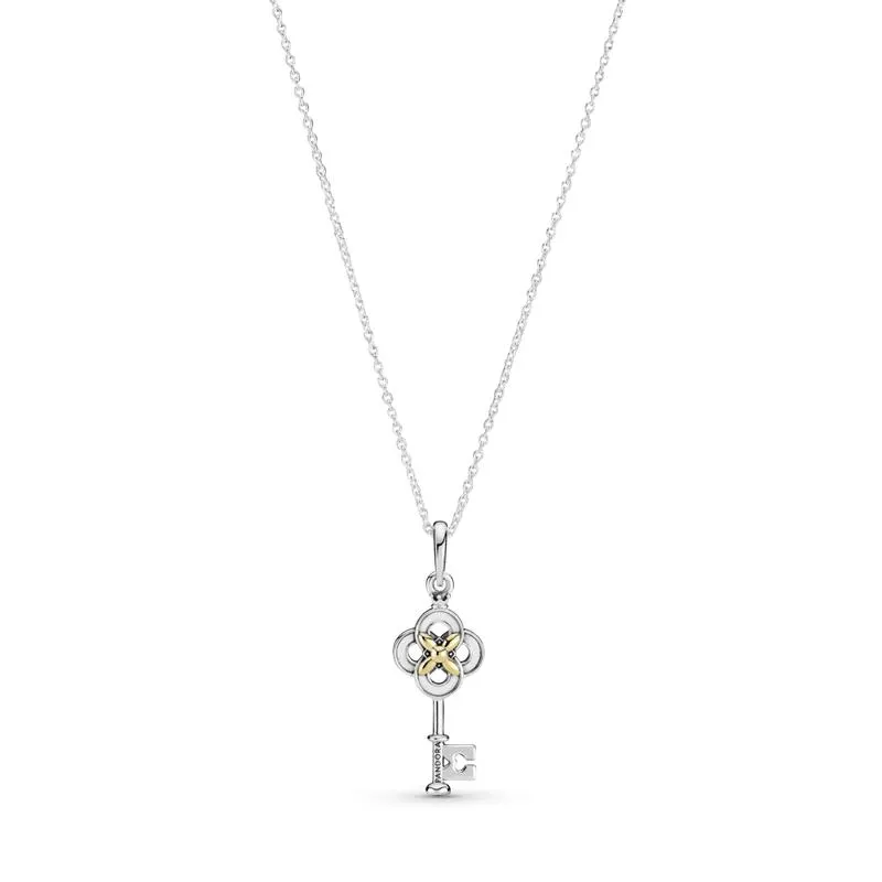 Colar De Chave E Flor Com Ouro 14k