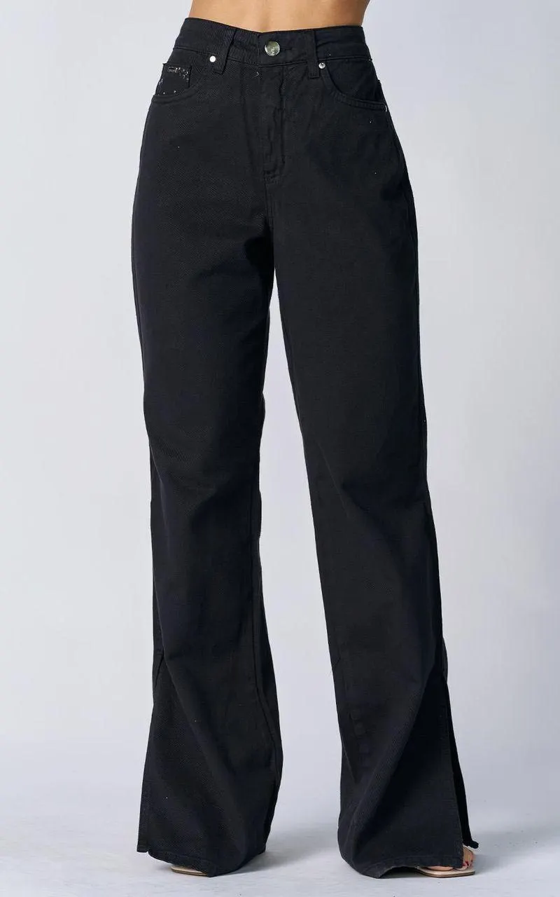Calça Sarja Wide Leg Feminina - PRETO