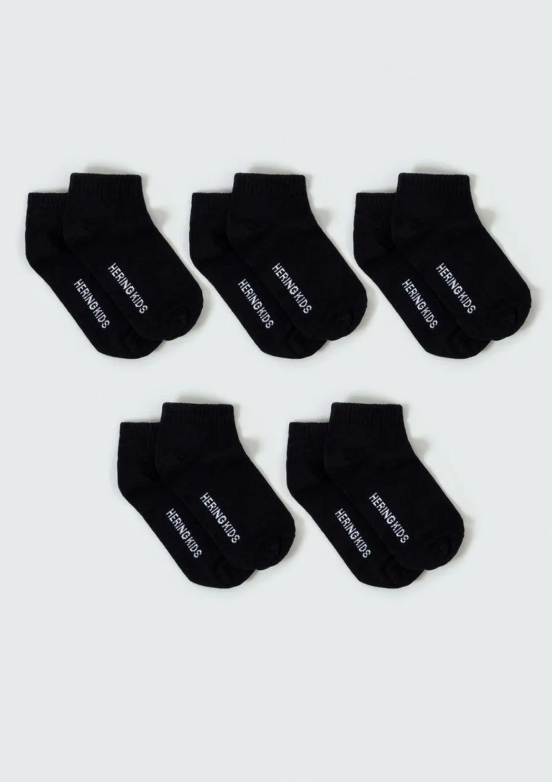 Kit Com 5 Meias Básicas Infantil Unissex Soquete - Preto