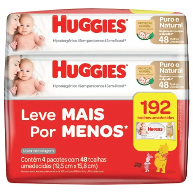Lenço Umedecido Huggies Puro & Natural - Leve Mais por Menos