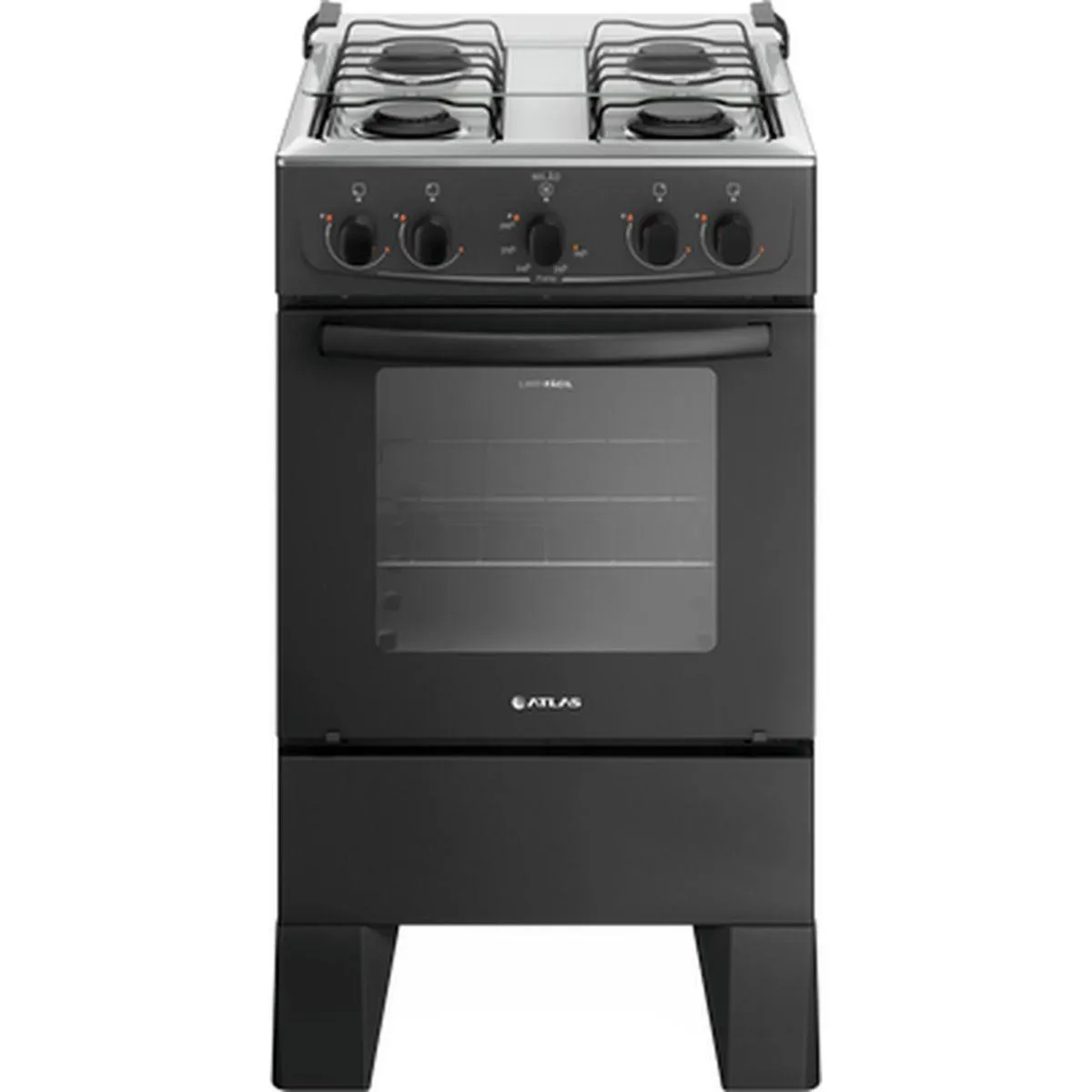 Fogão 4 Bocas Atlas Milão Mesa Inox Preto Bivolt