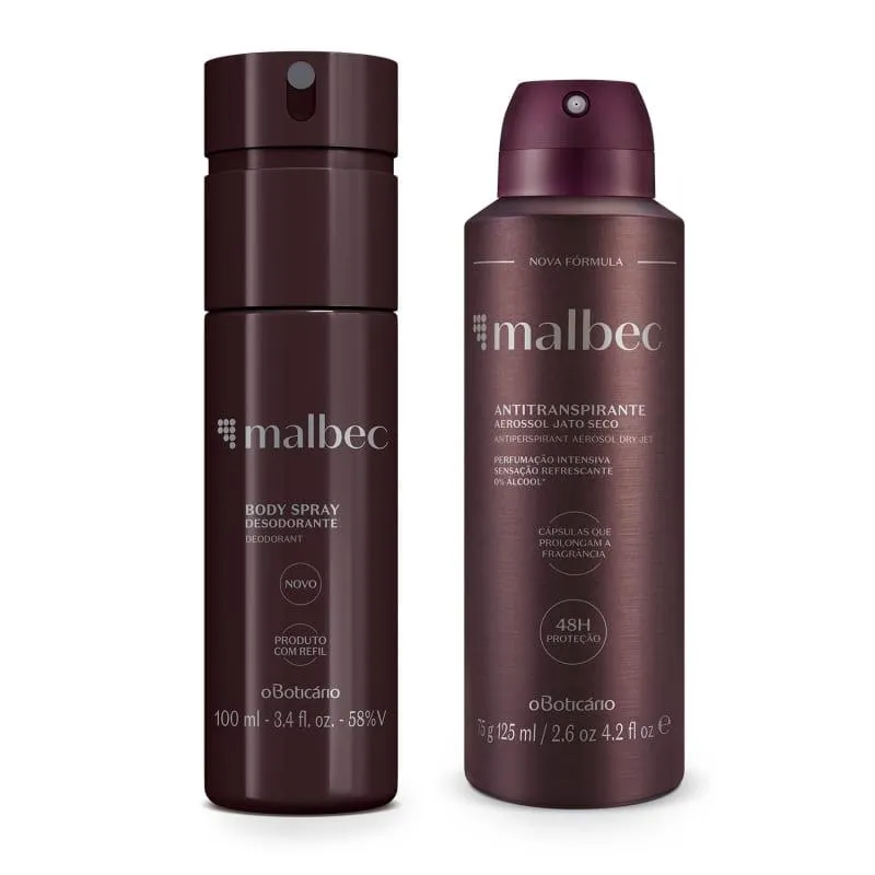 Combo Presente Natal Malbec: Body Spray 100ml + Desodorante Antitranspirante 75g/125ml