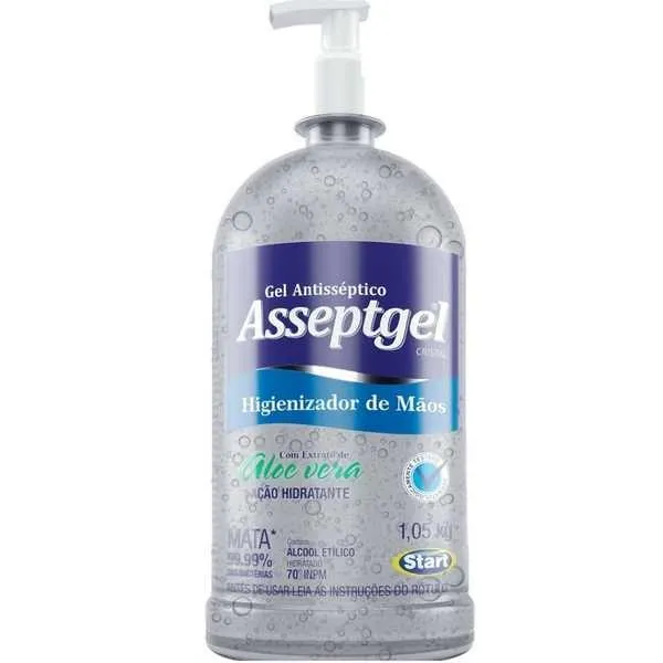 Álcool em Gel 70% Cristal Antisséptico para Mãos com Extrato de Aloe Vera 1kg 1 UN Asseptgel