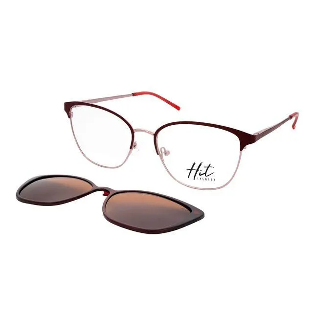 Óculos Clipon Hit, modelo 1 4292, cor Bordô com Rose, tamanho 55