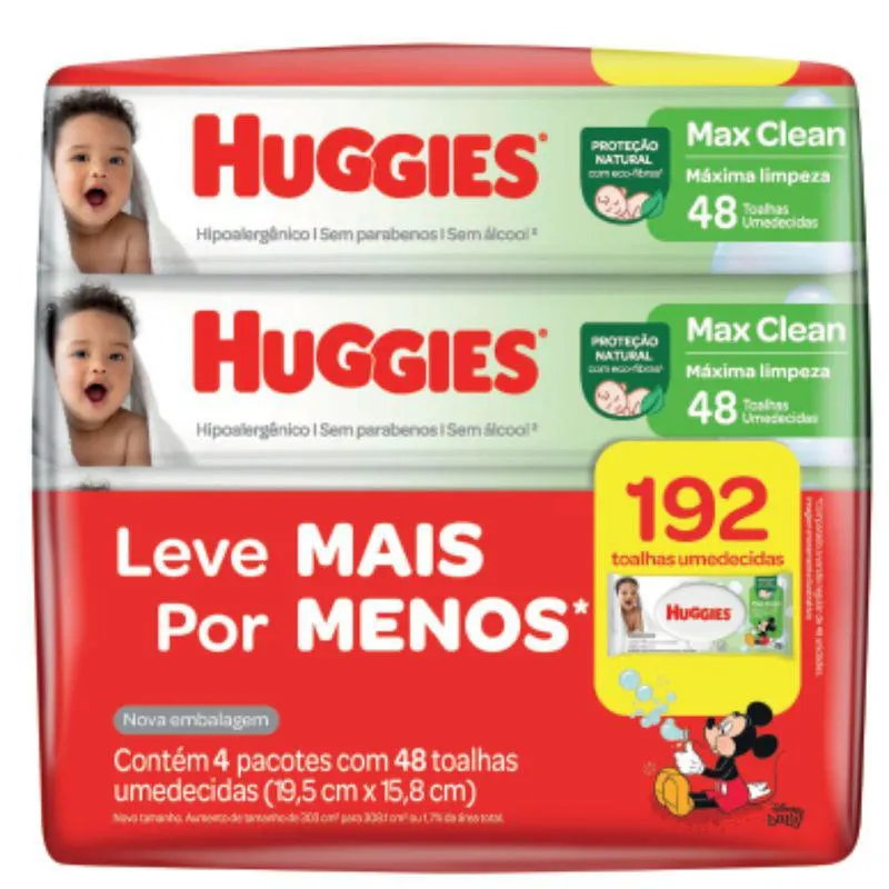 Lenços Umedecidos Huggies Max Clean Leve Mais Por Menos Com 192 Unidades