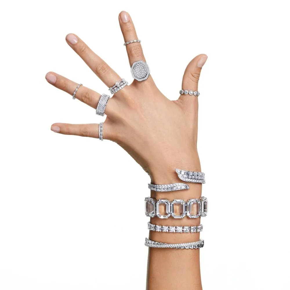 Bracelete Hyperbola, Zirconia neutra em carbono, Combinação de lapidações, Branca, Revestido em ródio