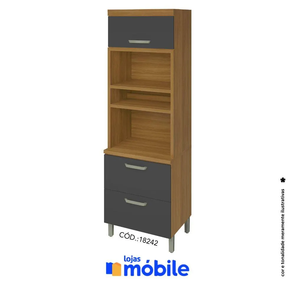 Paneleiro 70x221cm 2 Portas, 1 Gaveta e 2 Nichos (18242)