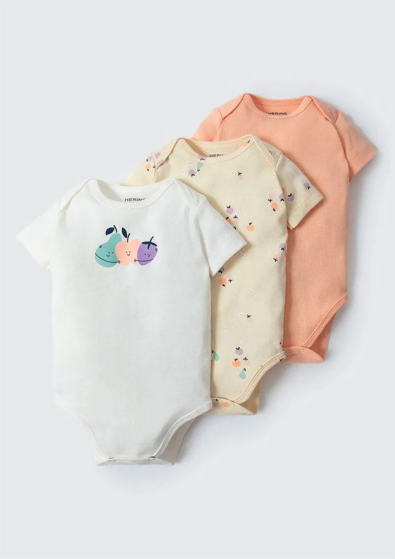 Kit Com 3 Bodies Bebê Menina Em Ribana - Multicolorido