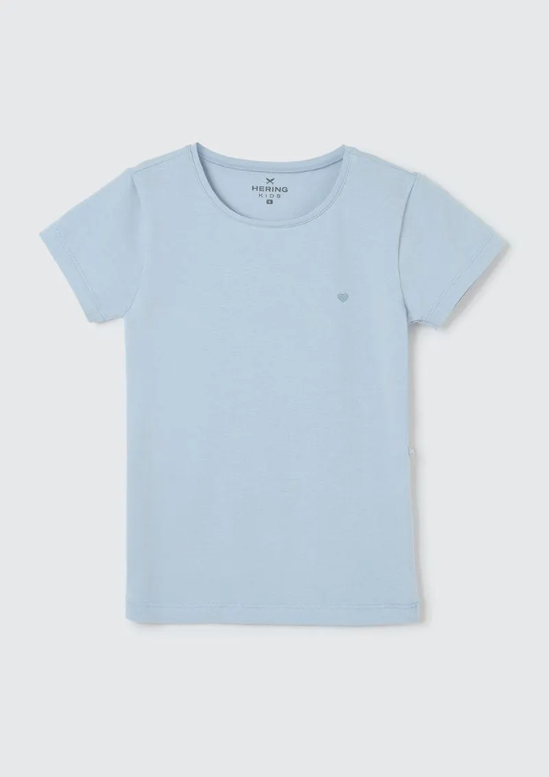 Blusa Básica Infantil Menina Manga Curta Slim Com Bordado Coração - Azul