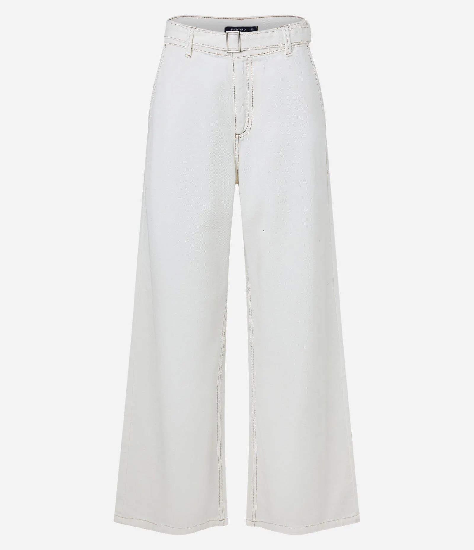 Calça Reta em Jeans com Cinto e Fivela Off White