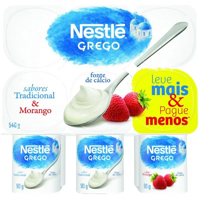 Iogurte Grego Nestlé Tradicional + Morango Bandeja 540g c/6 Unid Leve + Pague -