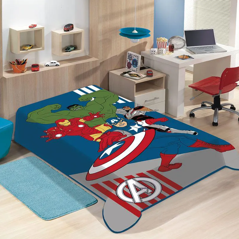Cobertor Infantil Raschel Plus Marvel O Poder dos Vingadores Poliéster Azul 150x200cm - Jolitex