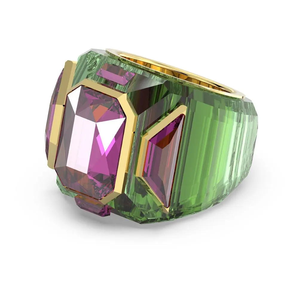 Anel cocktail Chroma, Verde, Banhado a dourado