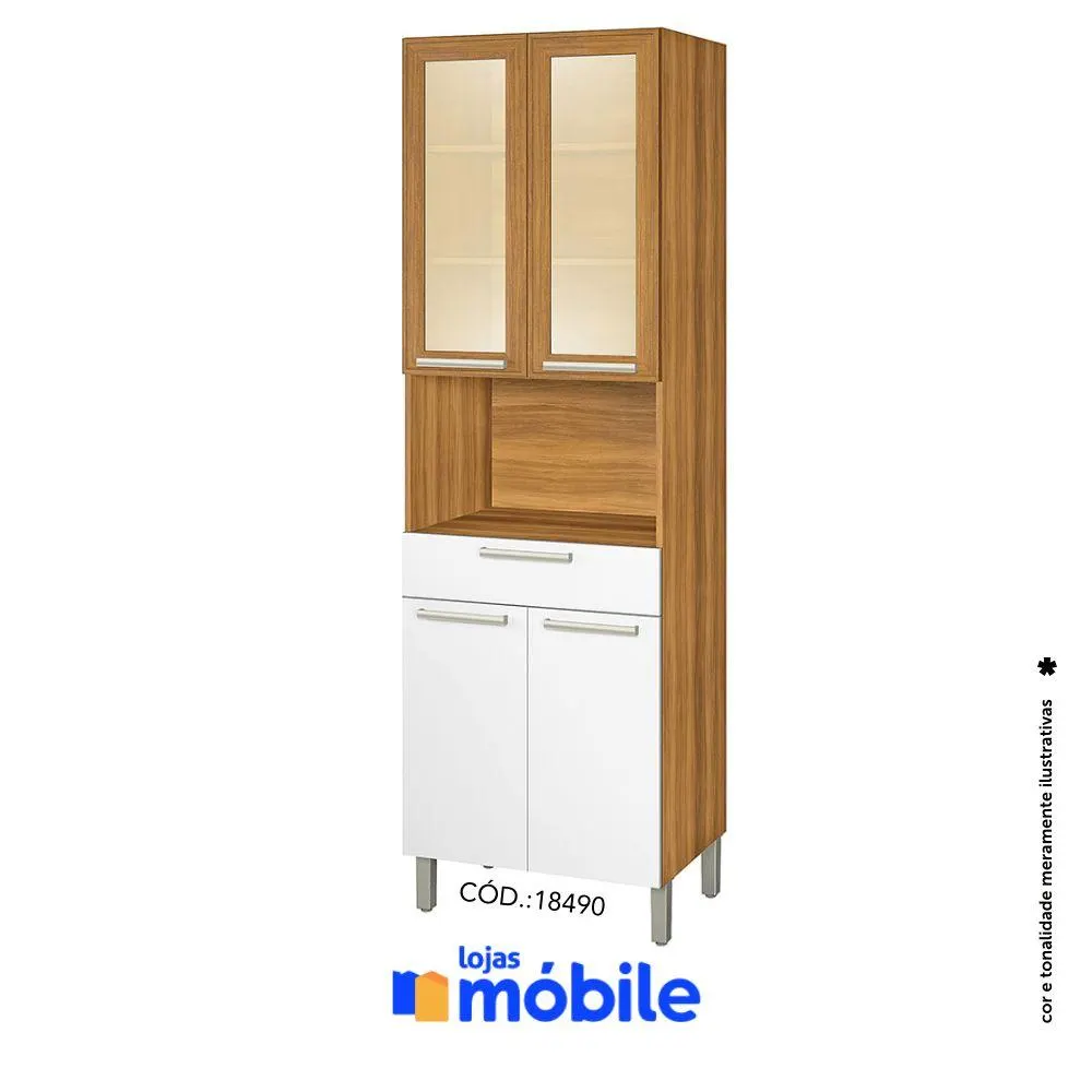 Paneleiro Cristaleira 70x221cm 4 Portas 1 Gaveta e Nicho (18490)